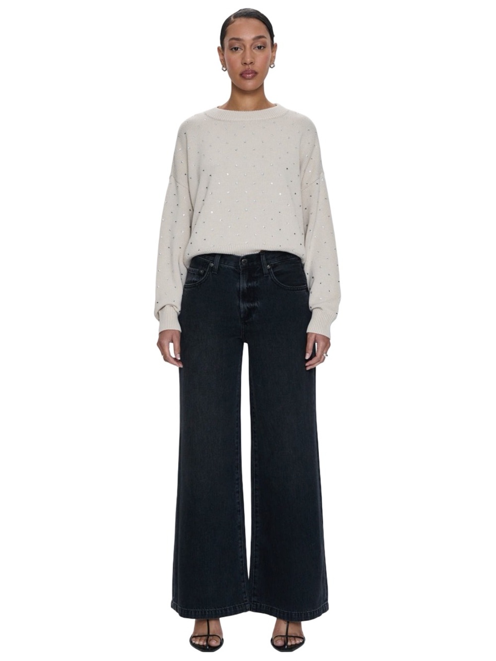 Pistola Jadyn High Waist Wide Leg Jeabs Size 33 Zen Wash (Washed Black) Palazzo
